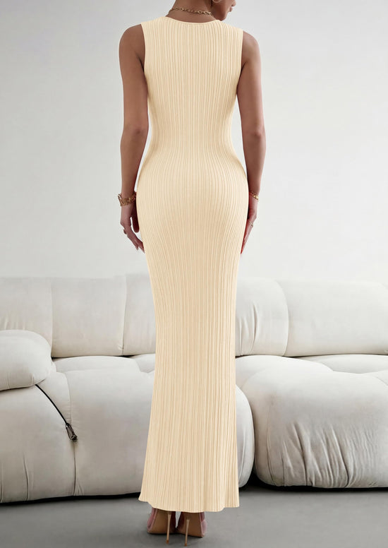 Dress — Ribbed knit sleeveless bodycon maxi for summer outings