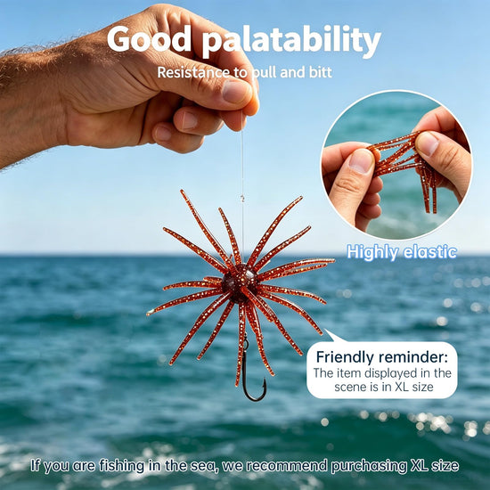 20 PCS Soft Plastic Sea Urchin Bait, Multi Tentacle Sea Urchin Fishing Lures, for Saltwater Freshwater Trout Bass Redfish Grouper Inshore Offshore Fishing (Flashing red, XL-4.33inch)