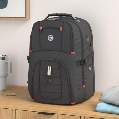 SHRRADOO travel backpack with combination lock for 17 inch laptops, 50L capacity