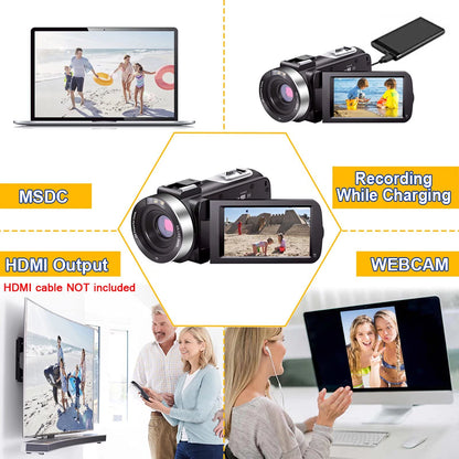 Camcorder — Full HD 1080P with night vision and 16X zoom capabilities.