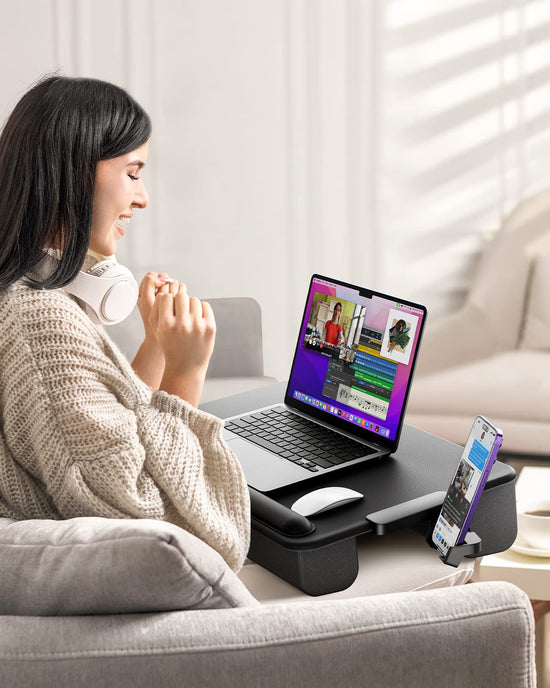 SAIJI lap desk — Portable design with cushion and storage drawer for laptops up to 17 inches