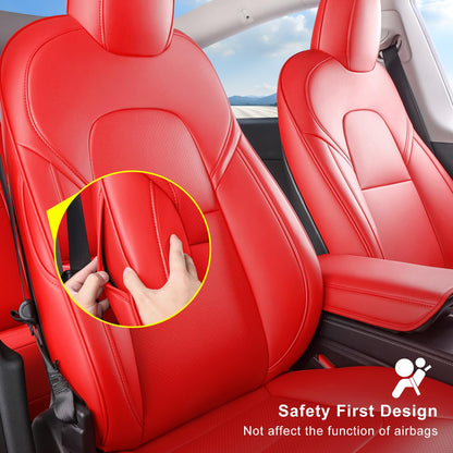 Wekar Tesla Model Y seat covers — Nappa leather, airbag compatible, bright red