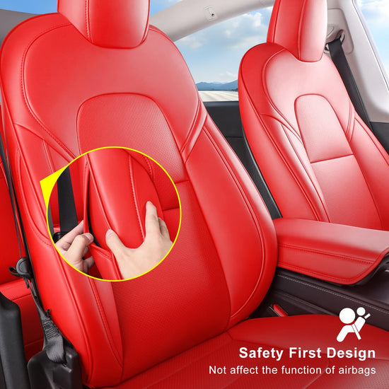 Wekar Tesla Model Y seat covers — Nappa leather, airbag compatible, bright red