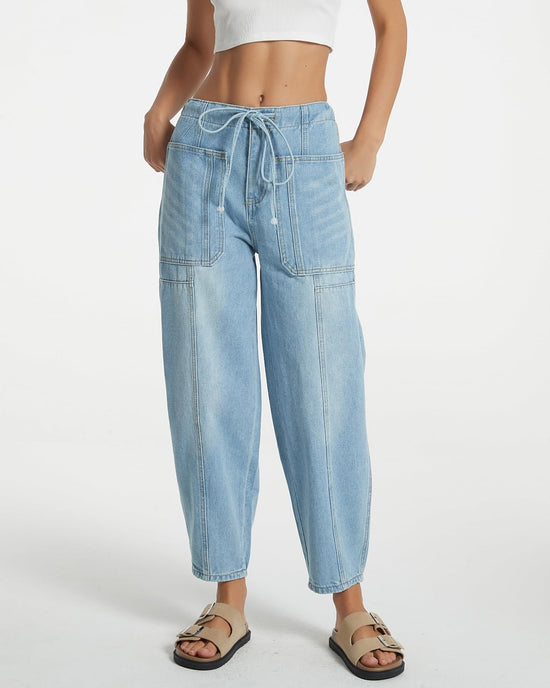 EZAPINE women casual cropped denim pants with pockets and elastic waist