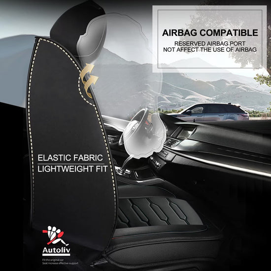 AOMSAZTO vehicle seat cover — waterproof black faux leather with airbag compatibility