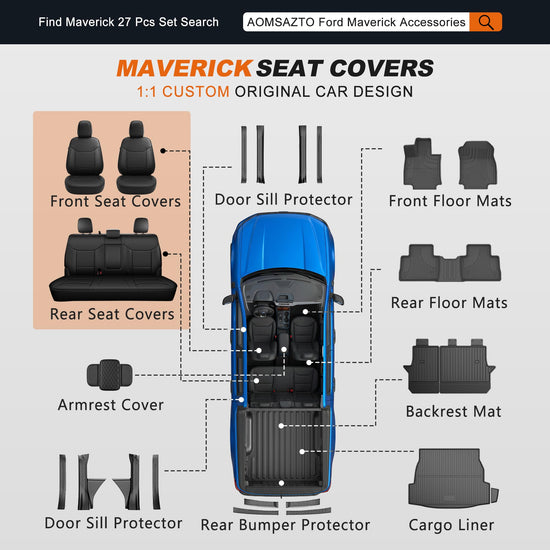 Vehicle seat cover — Custom fit faux leather waterproof for Ford Maverick 2022-2026