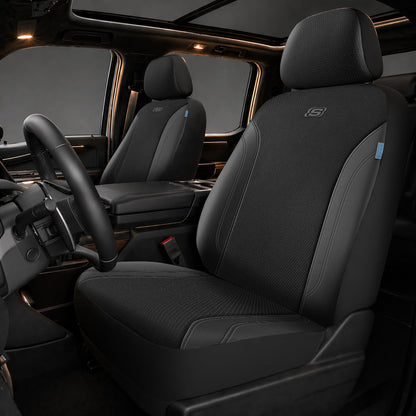 Skechers Seat Covers, Work Leather Car Seat Covers 5-Times Stronger Built-in Webbing, Oxford Fabric Front Seat Cover, Airbag Compatible, Automotive Comfort for Cars, Trucks, SUVs,Black