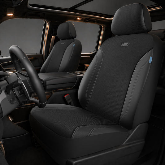Skechers Seat Covers, Work Leather Car Seat Covers 5-Times Stronger Built-in Webbing, Oxford Fabric Front Seat Cover, Airbag Compatible, Automotive Comfort for Cars, Trucks, SUVs,Black