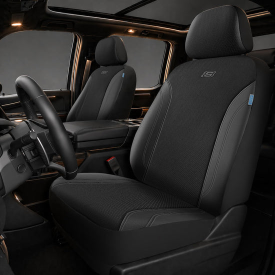 Skechers Seat Covers, Work Leather Car Seat Covers 5-Times Stronger Built-in Webbing, Oxford Fabric Front Seat Cover, Airbag Compatible, Automotive Comfort for Cars, Trucks, SUVs,Black