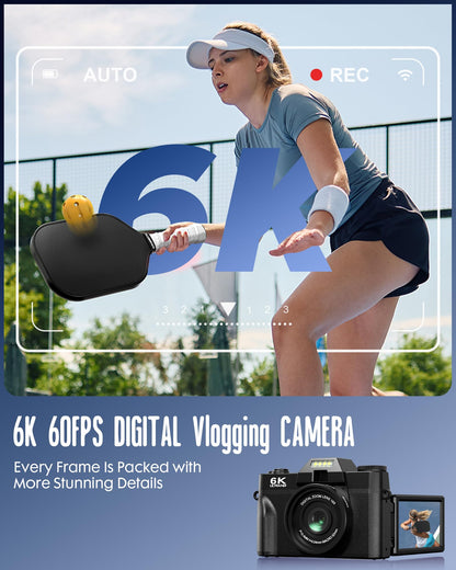 Yatao 6K WiFi Flip Screen Digital Camera, Mic & Fill Light for Photography