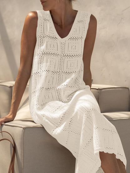 Fisoew womens dress — crochet sleeveless v neck boho knit cover up