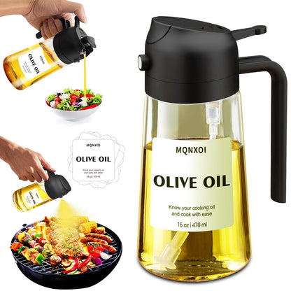 Bottle — 2 in 1 glass oil sprayer and dispenser with stickers, 16oz/470ml capacity