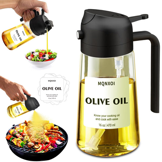 Bottle — 2 in 1 glass oil sprayer and dispenser with stickers, 16oz/470ml capacity