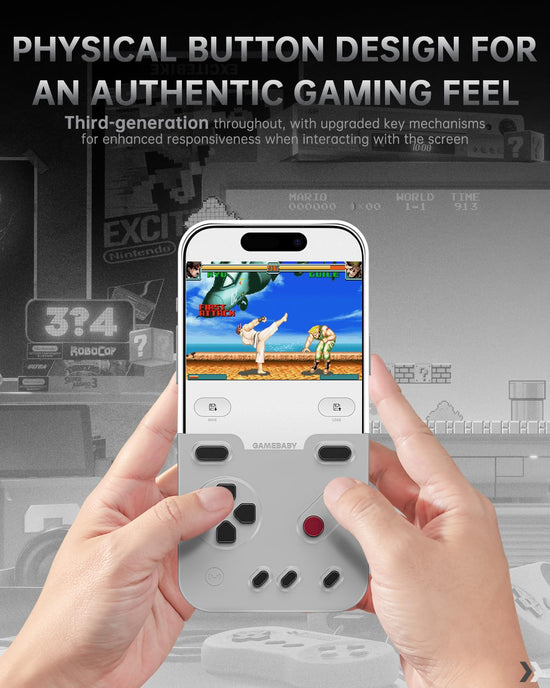GameBaby for iPhone 17 Pro Case, Handheld Retro Gaming Console Style Phone Case with Physical Buttons for Gameboy Color Advance, Smartphone Cover Controller Supports Delta Emulator GB GBC GBA NES
