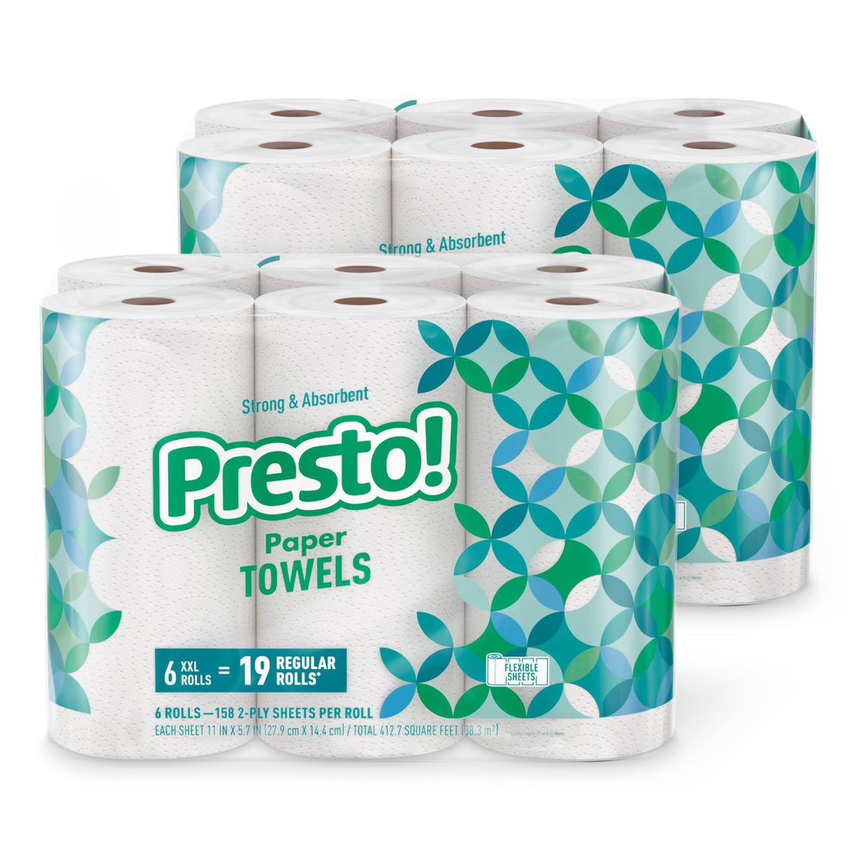 Paper towel — Ultra-strong premium, flex-a-size, 158 sheets, 12 rolls, white