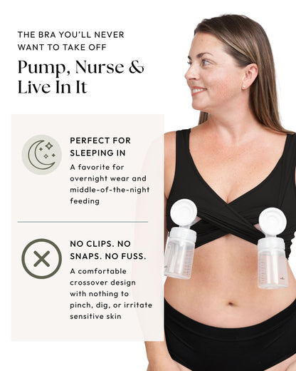 Larken Hands Free Pumping Bra for Breastfeeding | Breast Pump - Maternity Bras for Pregnancy, Pumping & Nursing Bra in One Black (L)