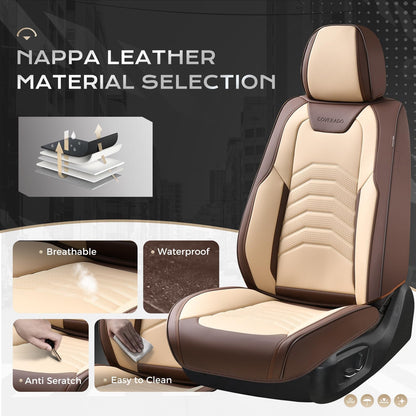 Coverado seat covers — luxury waterproof faux leather for most vehicles in coffee and beige