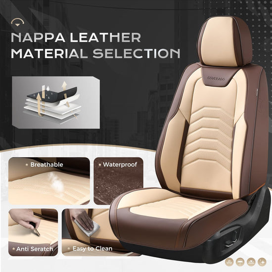 Coverado seat covers — luxury waterproof faux leather for most vehicles in coffee and beige