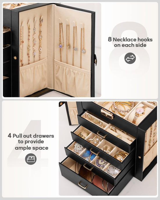 Homde jewelry storage - synthetic leather mirrored watch organizer and case