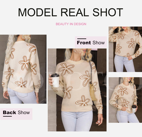Dokotoo sweater — floral print cable knit pullover top for women