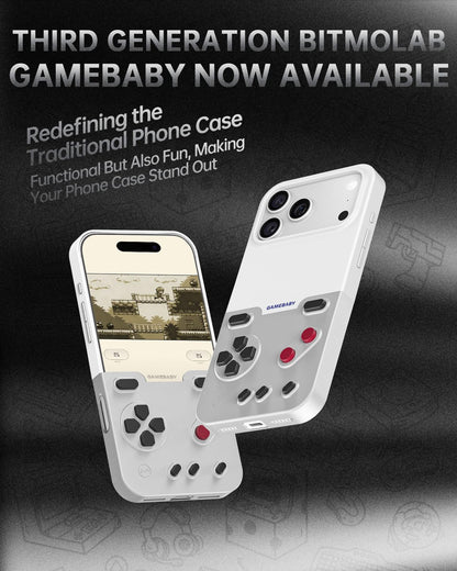 GameBaby for iPhone 17 Pro Case, Handheld Retro Gaming Console Style Phone Case with Physical Buttons for Gameboy Color Advance, Smartphone Cover Controller Supports Delta Emulator GB GBC GBA NES