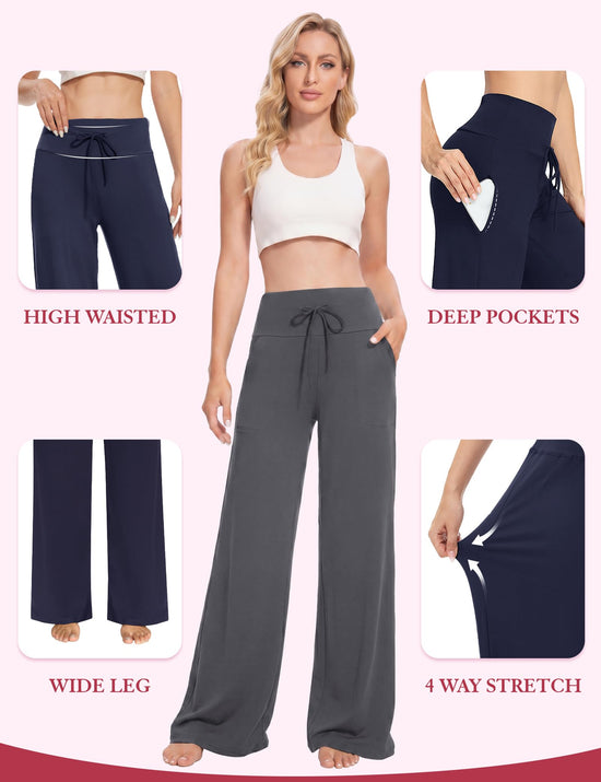 Showitty wide leg pants with pockets for casual lounging and yoga