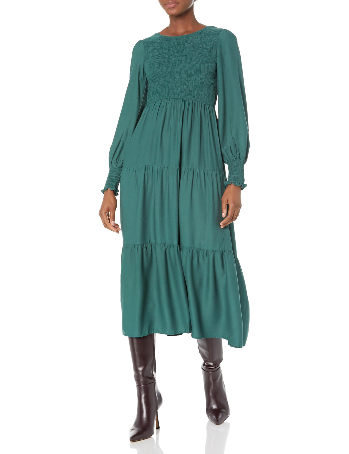 ZESICA dress — casual long sleeve high waist smocked midi dress