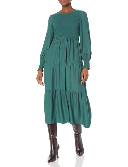 ZESICA dress — casual long sleeve high waist smocked midi dress