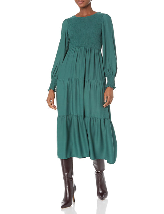 ZESICA dress — casual long sleeve high waist smocked midi dress