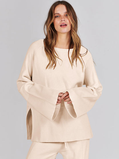 Coordinated outfit — Oversized knit sweater and wide leg pant set by ANRABESS