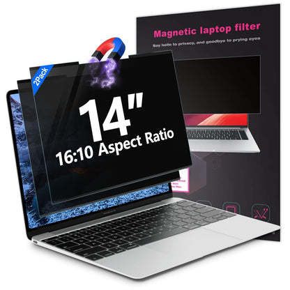GUDTEKE 2Pack Magnetic 14 Inch Laptop Privacy Screen 16:10 Aspect Ratio, Removable Anti-Blue/Glare Protector Film, Anti Spy Desktop Security Private Filter 14in