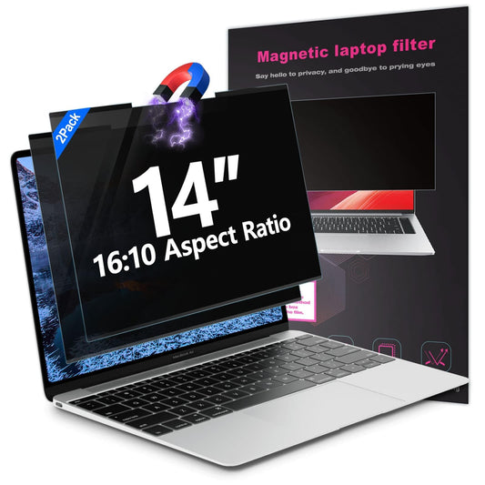 GUDTEKE 2Pack Magnetic 14 Inch Laptop Privacy Screen 16:10 Aspect Ratio, Removable Anti-Blue/Glare Protector Film, Anti Spy Desktop Security Private Filter 14in