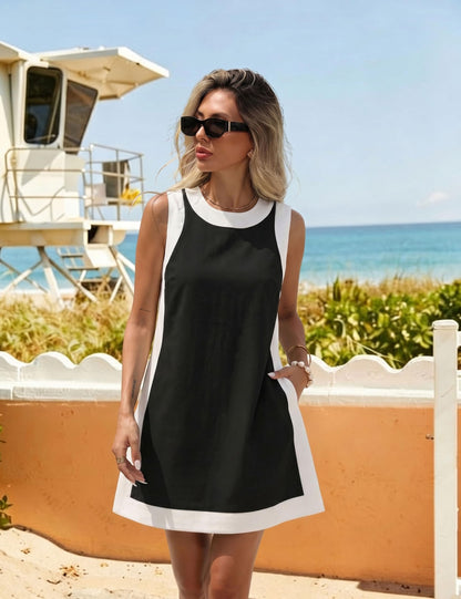 Coordinated outfit — Casual color block crewneck top and shorts set with pockets