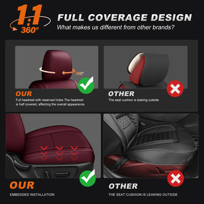 AOMSAZTO seat covers - Faux leather custom fit for Toyota Tacoma 2024-2026 double cab 5 seats burgundy