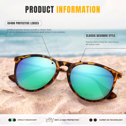 CHBP sunglasses - Polarized round mirrored lens for women and men