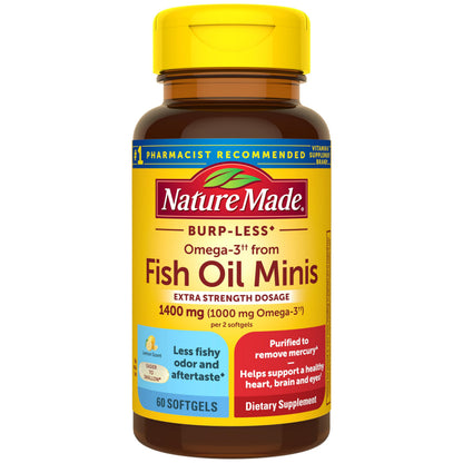 Nature Made fish oil omega 3 supplements - Extra strength burp less formula 60 softgels 30 day supply