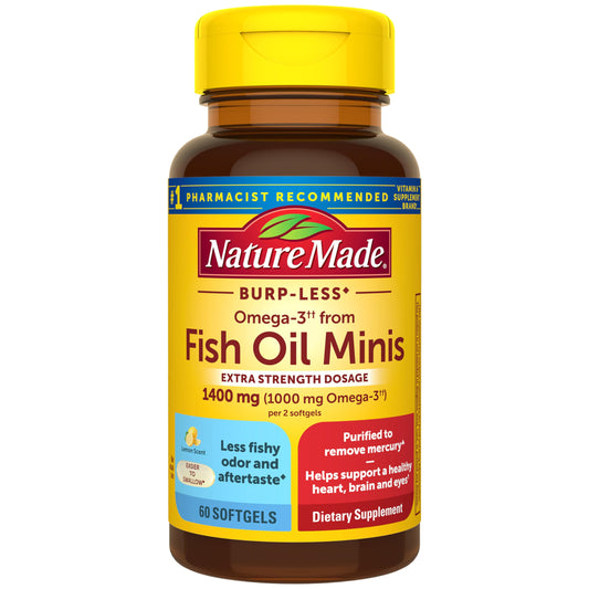 Nature Made fish oil omega 3 supplements - Extra strength burp less formula 60 softgels 30 day supply