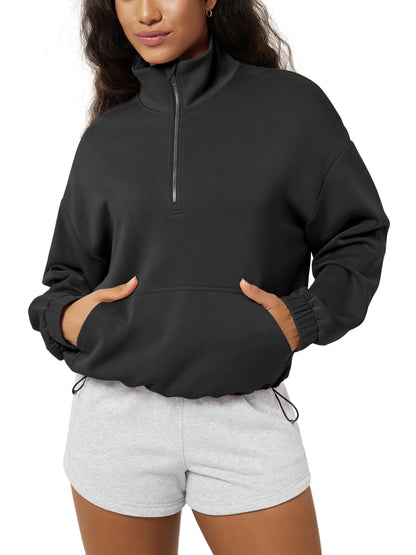 Sweatshirt — modal soft cinchable with half zipper funnel neck and pockets