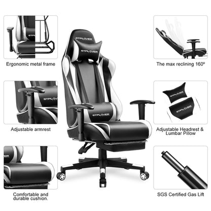 GTRACING gaming chair with footrest and adjustable height