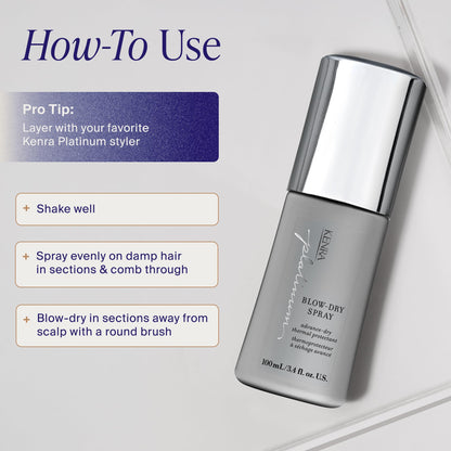 Kenra Platinum Blow-Dry Spray — time-saving heat protectant for medium to coarse hair.