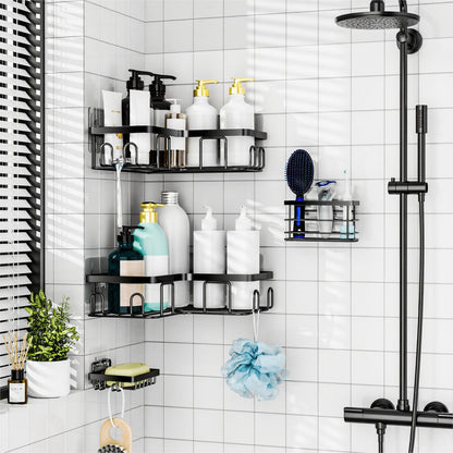 Moforoco corner shower caddy — self adhesive black bathroom shelf organizer