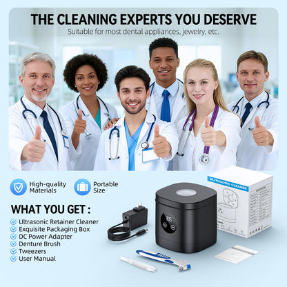 COBEEK Ultrasonic Retainer Cleaner Machine, 52kHz Ultrasonic Dental Cleaner for Mouth Guard, Night Guard, Braces, Toothbrush Heads, Jewelry, Retainer Cleaner with 250ML Capacity & Cleaning Brush, Black