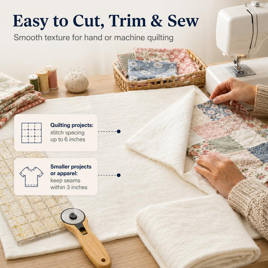 Pin Forest Natural Cotton Quilt Batting, 40" x 40" Mid‑Weight (200 g/m²) Cotton Batting for Quilting All-Season, 100% Pure, Breathable & Soft-Ideal for Quilting, Sewing, Wearable Art & DIY