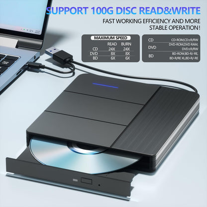TYYWGD 7 in 1 External Blu-ray Drive,Support 100G Disc R/W BD DVD CD Player,Portable Burner USB3.0 SD/TF Card Slot for PC Compatible with Windows XP/7/8/10/11 Mac Laptop Desktop