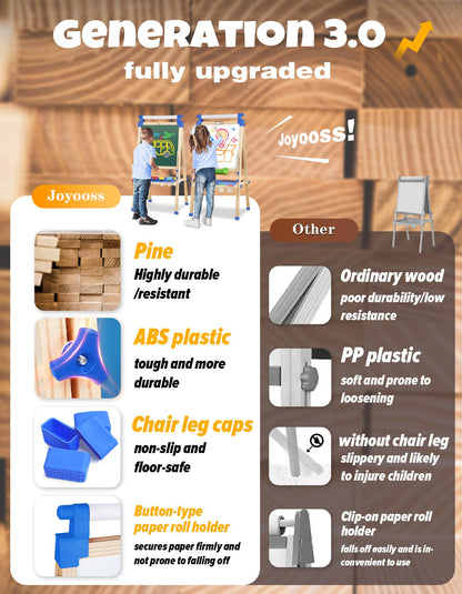 JOYOOSS kids wooden easel with paper roll - adjustable double sided drawing board