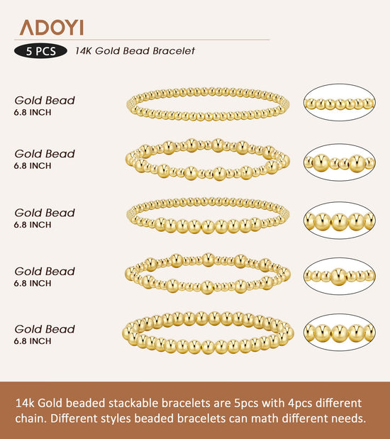adoyi bracelet set — 14K gold plated beaded stretch bracelets for women