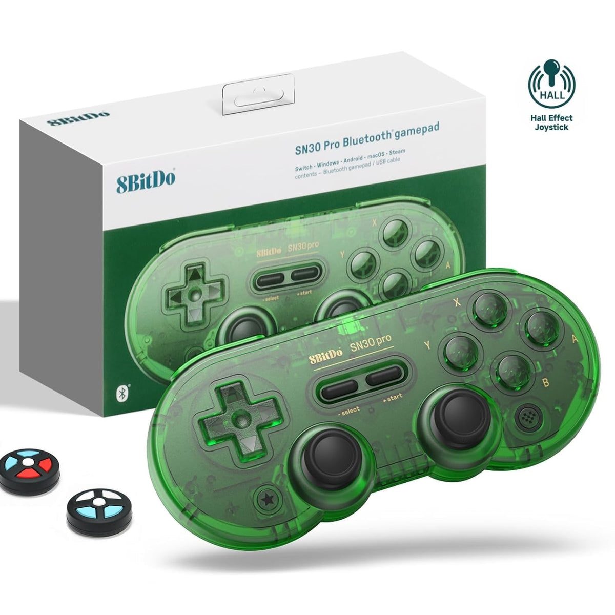 8Bitdo SN30 Pro wireless Bluetooth controller — Hall effect joystick update, jade green