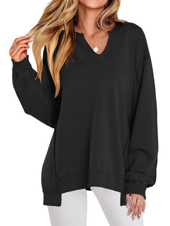 ANRABESS women's oversized sweatshirt - long sleeve V neck tunic top for fall