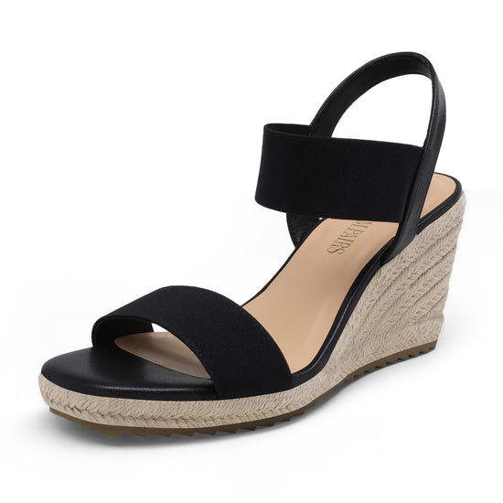 Sandal — Open toe espadrilles with elastic ankle strap and platform wedges