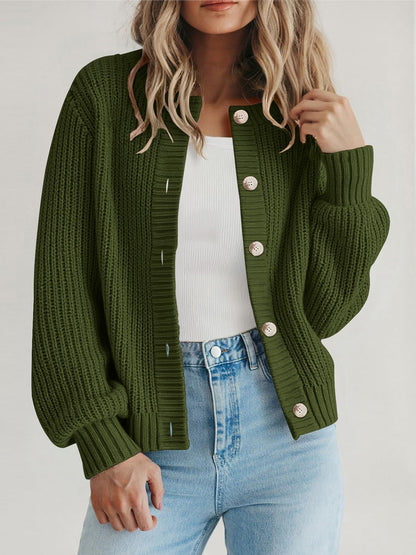 Prettygarden sweater — Chunky knit open front cardigan with buttons and long sleeves